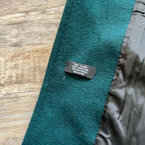 Vintage Wool Trench Coat Women's Large Green Velvet Black Neck Buttons 80s 90s - Picture 5 of 11